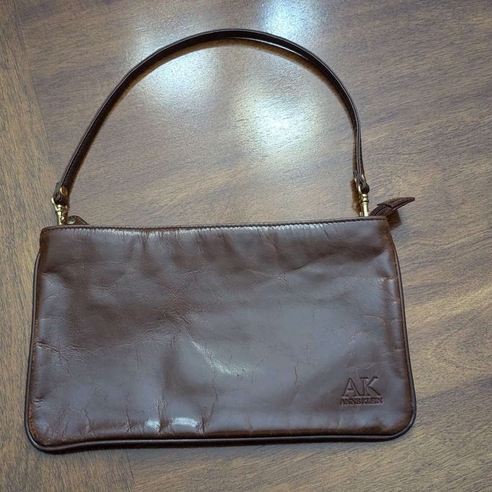 Vintage brown Anne Klein Genuine leather purse clutch shoulder bag
